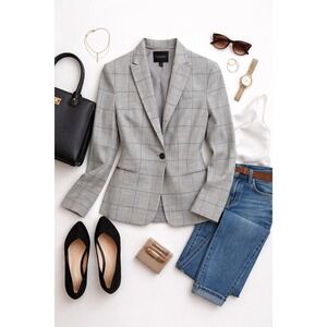 Quiet Luxury Officecore Gray Plaid Blazer Banana Republic Classic Size 6